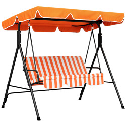 Baloiço de jardim exterior de 3 lugares com toldo ajustável e estrutura de aço 172x110x153 cm laranja