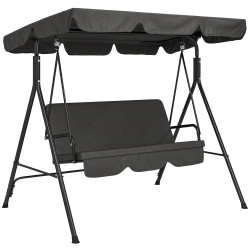 Baloiço de jardim de 3 lugares com almofada toldo ajustável e estrutura de aço para balcão terraço 172x110x153 cm preto
