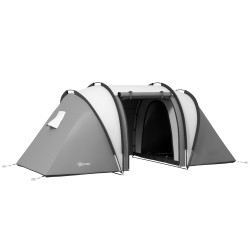 Tenda de campismo familiar para 4-5 pessoas impermeável 3000 mm com 2 quartos bolsa de transporte e gancho 450x220x180 cm cinzento