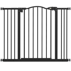 Barreira de segurança para cães com largura ajustável 74-100 cm e extensões para escadas e portas preto
