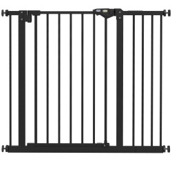 Barreira de segurança de cães para escadas e portas 74-94 cm com 1 extensão fechamento automático e sistema de duplo bloqueio aço preto
