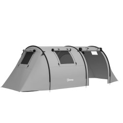 Tenda de campismo familiar para 3 pessoas tenda campismo dobrável com gancho e bolsa de transporte 470x220x150 cm cinzento