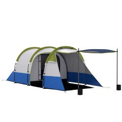 Tenda de campismo dobrável para 3 pessoas com 2 quartos e bolsa de transporte 420x200x150 cm azul escuro e verde