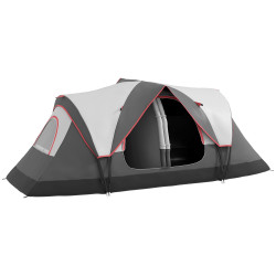 Tenda de campismo familiar para 5-6 pessoas dobrável com 2 quartos e bolsa de transporte impermeável 450x215x180 cm cinza