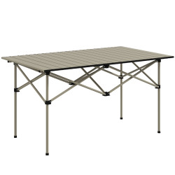 Mesa de campismo dobrável de metal com tampo enrolável e bolsa de transporte mesa de piquenique portátil 95x55x50 cm marrom claro