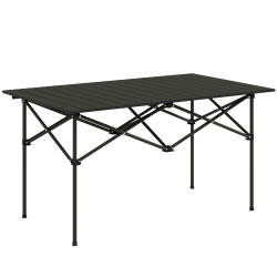 Mesa de campismo dobrável de metal com tampo enrolável e bolsa de transporte mesa de piquenique portátil 95x55x50 cm preto