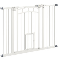 Barreira de segurança para cães 74-100 cm com extensão montagem a pressão e duplo bloqueio para porta escada branco