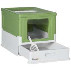 Caixa de areia para gatos dobrável caixa de areia para gatos fechada com bandeja removível 47,5x35,5x36,7cm verde claro