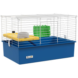 Gaiola para visons com bandeja gaiola para animais pequenos com plataforma rampa comedouro e bebedouro 71x46x47 cm branco e azul