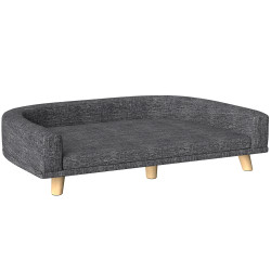 Sofá para cães cama elevada para cães estofada com almofada lavável e pés de madeira de pinho 98x67x25 cm cinza escuro