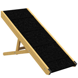 Rampa para animais de estimação de madeira com altura ajustável em 4 níveis para cães pequenos e médios 83,5x35x47,5 cm natural