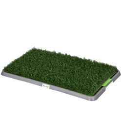 Resguardo de treino para cães com 2 relvas artificiais e bandeja para treino de filhotes 67x41x3,5 cm verde