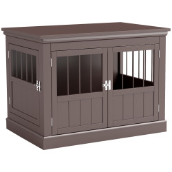 Gaiola para cães com mesa auxiliar 3 portas francês e fecho magnético para cães pequenos 78x53x59,3 cm castanho