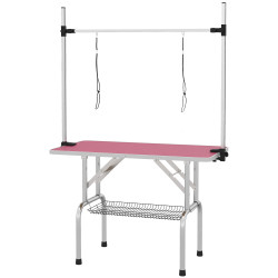 Mesa de tosquia para cães dobrável mesa de higiene com prateleira metálica superfície antiderrapante 107x60x164 cm, rosa