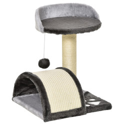 Árvore arranhador para gatos de 2 níveis com poste e tapete de arranhar cama e bola suspensa 35,5x37x46 cm cinza