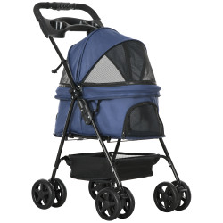 Carrinho para cães dobrável com rodas cesta de armazenamento correias de segurança e janelas 67x45x96 cm azul escuro