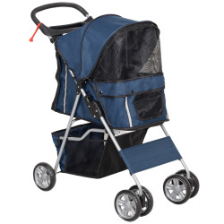 Carrinho de passeio para animais de estimação dobrável com cesta de armazenamento e travão 75x45x97cm azul escuro