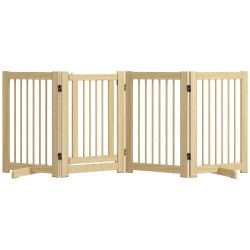 Barreira de segurança para cães em madeira dobrável para escadas e portas para cães pequenos e médios de 4 painéis 204x36x75 cm madeira