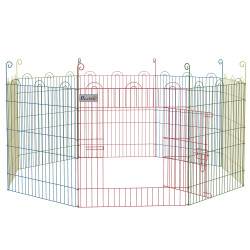 Parque dobrável para cães 8 painéis ø156x60 cm cercado metálico com porta estacas interior exterior multicolor