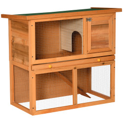 Coelheira de exterior de madeira para animais pequenos 2 níveis com rampa teto asfáltico e porta com trava 90x45x80 cm madeira e verde