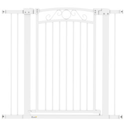 Barreira de segurança para cães extensível 76-102 cm barreira para animais de estimação com 2 extensões duplo bloqueio branco