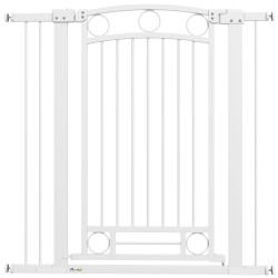 Barreira de segurança para cães com largura ajustável 76-104 cm 2 extensões para escadas e portas 76-104x104 cm branco