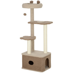 Arranhador para gatos com cama caverna plataformas bola suspensa e poste de juta 48x40x133 cm marrom