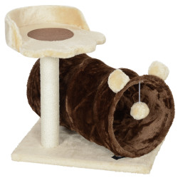 Arranhador para gatos com túnel cama plataforma bola suspensa e poste de juta 45x40x47 cm marrom escuro