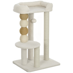 Arranhador para gatos arranhador para gatos com estofado em borrego plataformas bola suspensa e poste de juta 48,5x40x76 cm bege