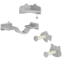 Conjunto de prateleiras de escalada para gatos de 4 peças com 2 postes de sisal e plataforma para saltar cinzento
