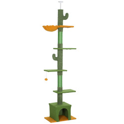 Arranhador para gatos de chão a teto de 230-275 cm com altura ajustável postes de sisal e bola de brincar verde