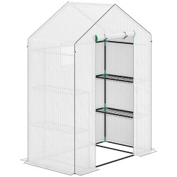 Estufa de jardim com 1 porta 2 janelas e prateleiras de 2 níveis em forma de u para cultivo de plantas 140x73x190 cm branco
