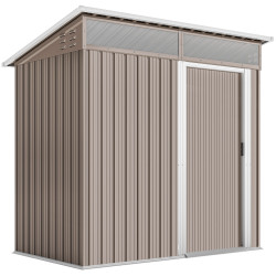 Abrigo de jardim 1,9m² 195x122x182 cm com base reforçada (chão não incluído) porta corredera janelas abrigo de ferramentas marrom claro