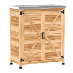 Armário de exterior em madeira com tampo de aço galvanizado prateleira 2 portas para armazenamento de ferramentas 79x43x92 cm madeira