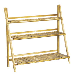 Suporte para plantas de madeira de 3 níveis para interior e exterior terraço e jardim 100x37x93 cm carbonizado