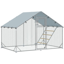 Galinheiro para exterior 3x2 m galinheiro de aço galvanizado com comedouro suspenso tipo espeto poleiro anti-UV prata