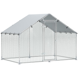 Galinheiro para exterior 3x1,7x1,9 cm galinheiro de aço galvanizado com cobertura anti UV para 5-8 galinhas prata