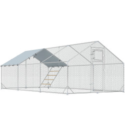 Galinheiro para exterior 3x6 m galinheiro de aço galvanizado com comedouro suspenso tipo espeto poleiro anti-UV prata