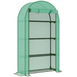Estufa pequena com 4 prateleiras porta enrolável cobertura de PE e estrutura de aço para cultivos 105x45x160 cm verde