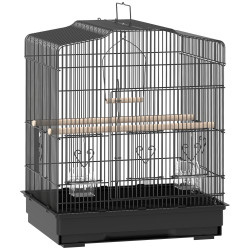 Gaiola para pássaros 46,5x36x59 cm gaiola de metal para pássaros com 2 comedouros 2 poleiros baloiço bandeja amovível preto