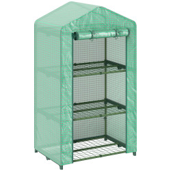 Estufa de jardim de 3 níveis porta enrolável estrutura metálica cobertura de PE anti-UV 69x49x125 cm verde