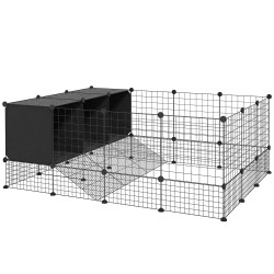 Recinto para pequenos animais modular parque para coelhos com 39 painéis 3 abrigos para cobaias e coelhos-da-índia preto