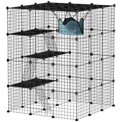 Gaiola grande para gatos de interior com 4 níveis 5 portas 3 plataformas de salto 3 rampas e rede 105x105x140 cm preto