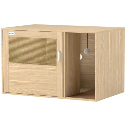 Móvel caixa de areia para gatos caixa de areia para gatos com tapete de arranhar e porta de vime 80x50x50 cm branco