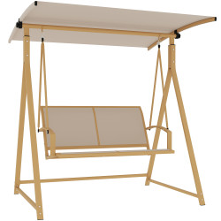 Baloiço de jardim de 2 lugares com toldo ajustável 90° proteção UV 30+ e estrutura triangular 160x112x162 cm caqui