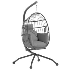Cadeira suspensa com suporte cadeira baloiço de jardim com cesto dobrável almofada e apoio para a cabeça 120x88x192 cm cinzento