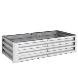 Caixa de plantio de aço galvanizado para cultivar plantas flores floreira exterior retangular com fundo aberto 120x60x30,5 cm prata