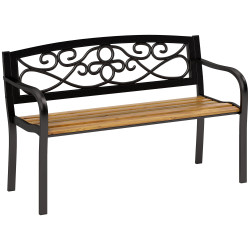 Banco de jardim de 2 lugares banco de exterior com assento de madeira e estrutura de aço 127x56x80 cm madeira e preto