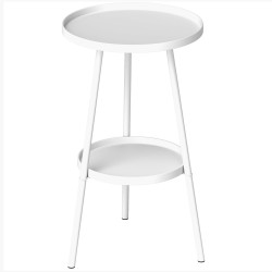 Mesa de jardim redonda de 2 níveis mesa de exterior ø32x51 cm com bandeja inferior e estrutura de metal branco