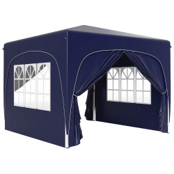 Tenda dobrável 3x3 m com painéis laterais upf50+ tenda de jardim com altura ajustável e bolsa de transporte azul escuro